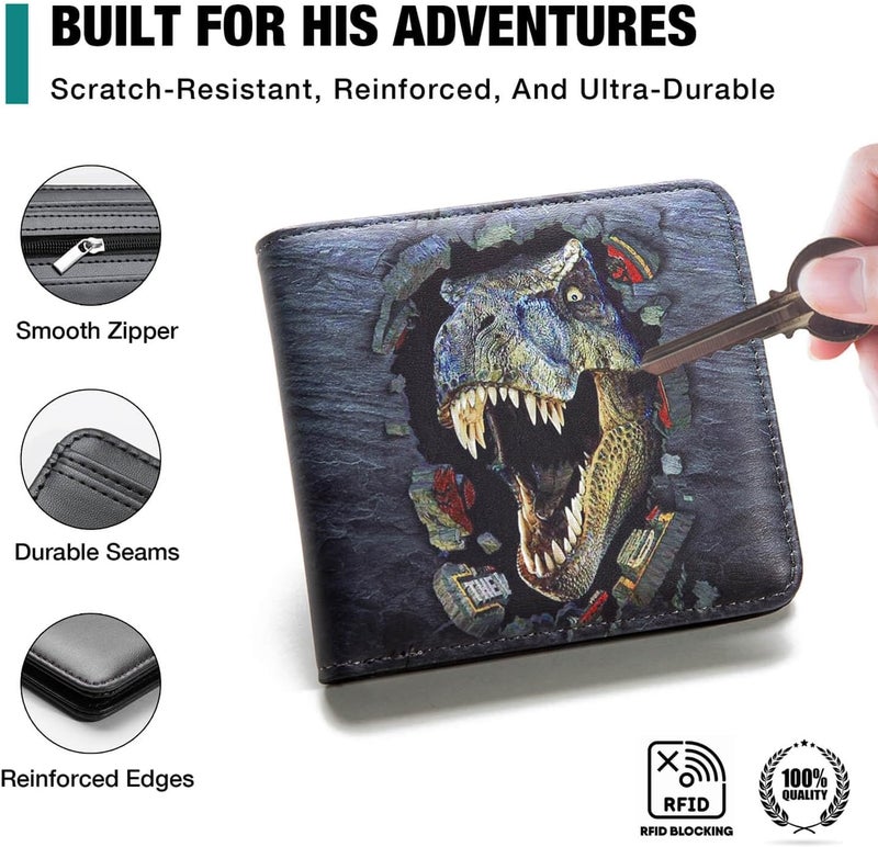Amutta Kids Wallet for Boys, Dinosaur Boys Wallet for Kids Ages 4-5-6-7-8-9-10-11-12-13-14-15-16, Dino Wallet for Teen Boy, Gifts for Boy Christmas Birthday Leather - Image 5